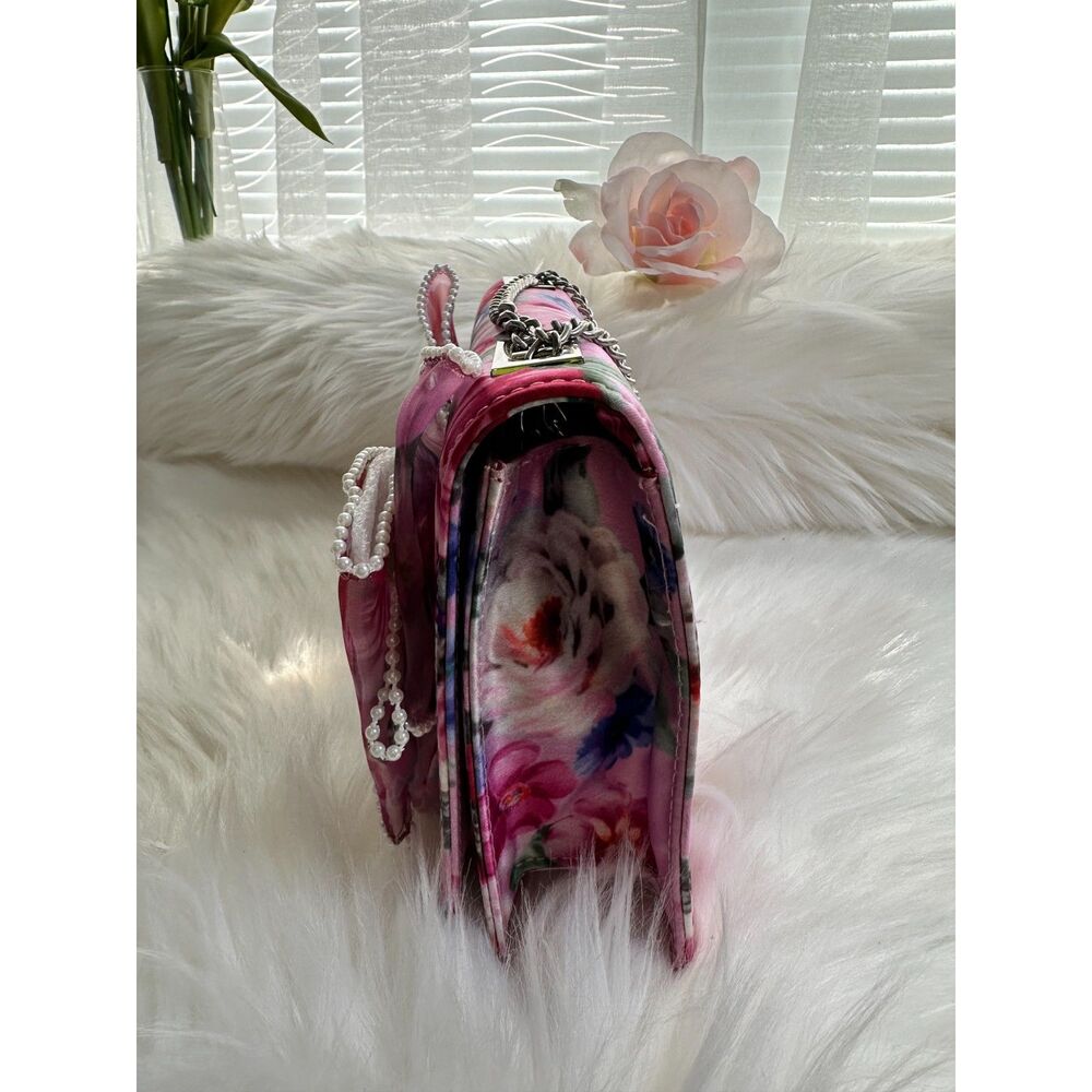 Betsey Johnson Pink Floral Pearl Trimmed Bow Crossbody Bag NWT